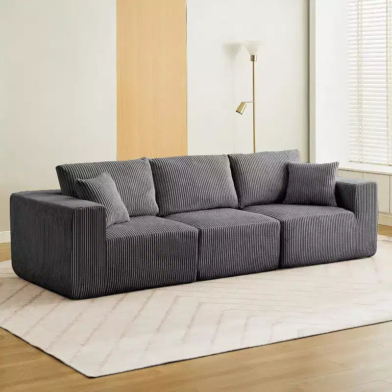 Canapé modulaire moderne linéaire 108 places avec méridienne, tissu velours côtelé, aucun assemblage requis, canapé-lit convertible à compression