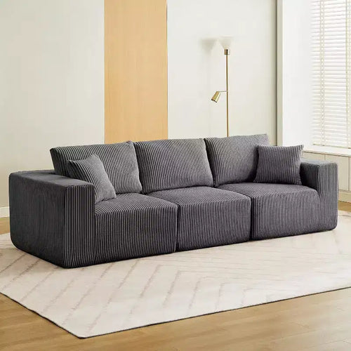 Canapé modulaire moderne linéaire 108 places avec méridienne, tissu velours côtelé, aucun assemblage requis, canapé-lit convertible à compression