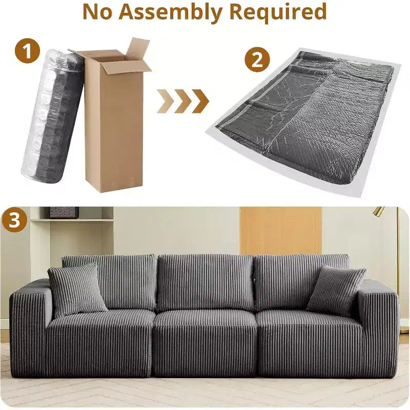 Canapé modulaire moderne linéaire 108 places avec méridienne, tissu velours côtelé, aucun assemblage requis, canapé-lit convertible à compression