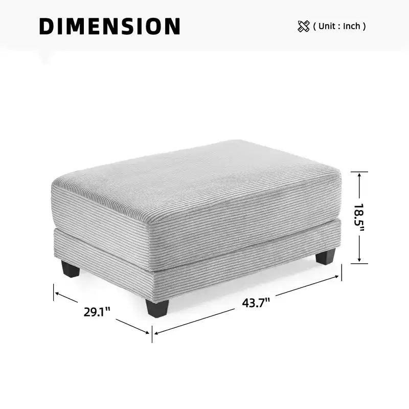 Canapé d'angle en velours côtelé surdimensionné de 284,9 cm avec pouf amovible et 4 coussins, 2 ports de charge
