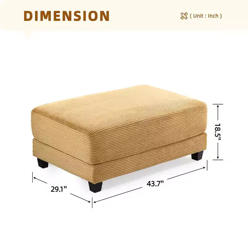 Canapé d'angle en velours côtelé surdimensionné de 284,9 cm avec pouf amovible et 4 coussins, 2 ports de charge
