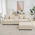 112.2'' Oversized Corduroy Sectional Sofa with a Removable Ottoman and 4 Pillows, 2 Charging Ports
