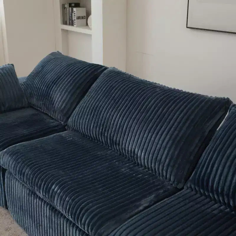 118,2 Tissu Velours Côtelé Bleu Canapé Nuage DIY Combiné avec Profondes Assises et 2 Poufs Design Double Couche Coussin Amovible Aucun Assemblage