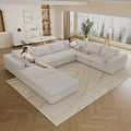 157.6 White Corduroy Fabric DIY Combination U Shape Cloud Sofa Deep Seat Couches with 2 Ottomans Double-layer design Removable Cushion No Assembly