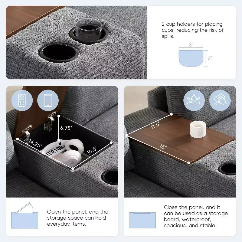 Canapé d'angle modulaire en forme de U de 142 pouces avec pouf de rangement, console, chargeur USB, sièges larges, revêtement en chenille, 6 places pour salon et appartement