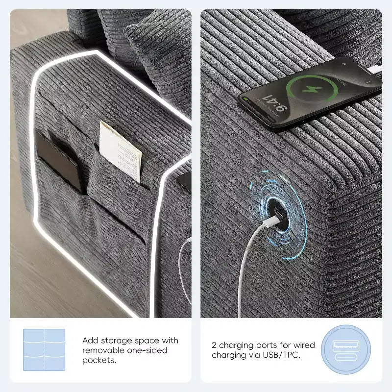 Canapé d'angle modulaire en forme de U de 142 pouces avec pouf de rangement, console, chargeur USB, sièges larges, revêtement en chenille, 6 places pour salon et appartement