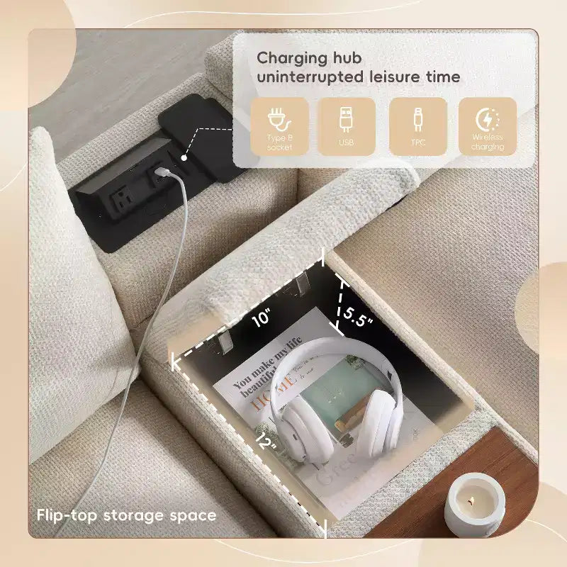 Canapé d'angle modulaire en forme de U de 142 pouces avec pouf de rangement, console, chargeur USB, sièges larges, revêtement en chenille, 6 places pour salon et appartement
