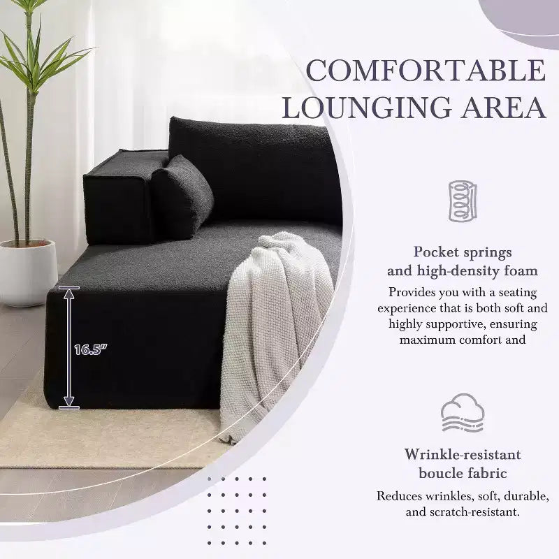 Canapé d'angle modulable 284 cm avec table d'appoint gratuite et tissu bouclette, entièrement compressé, aucun assemblage requis, 4 places en forme de L