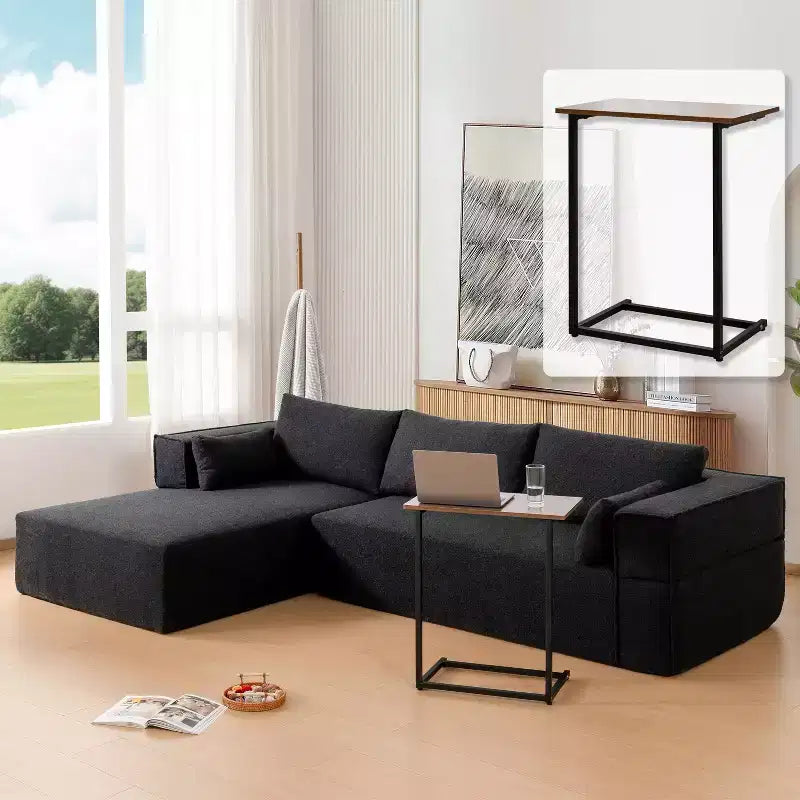 Canapé d'angle modulable 284 cm avec table d'appoint gratuite et tissu bouclette, entièrement compressé, aucun assemblage requis, 4 places en forme de L