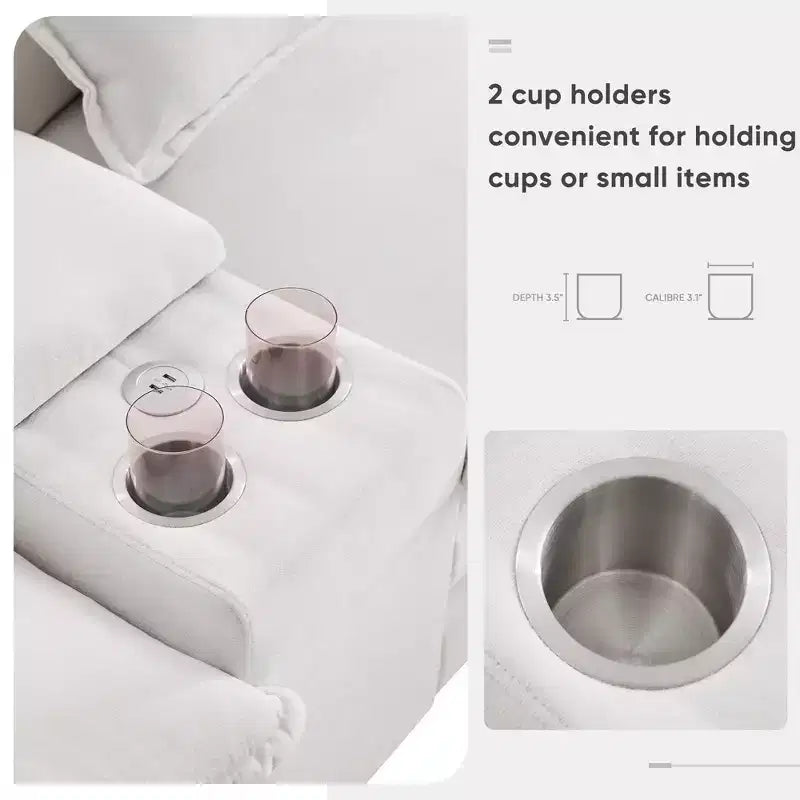 Canapé sectionnel en U de 312 cm avec port USB, porte-gobelets et console, canapé 6 places en chenille avec double coussin pour salon