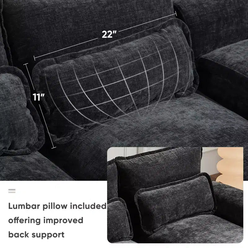 Canapé sectionnel en U de 312 cm avec port USB, porte-gobelets et console, canapé 6 places en chenille avec double coussin pour salon