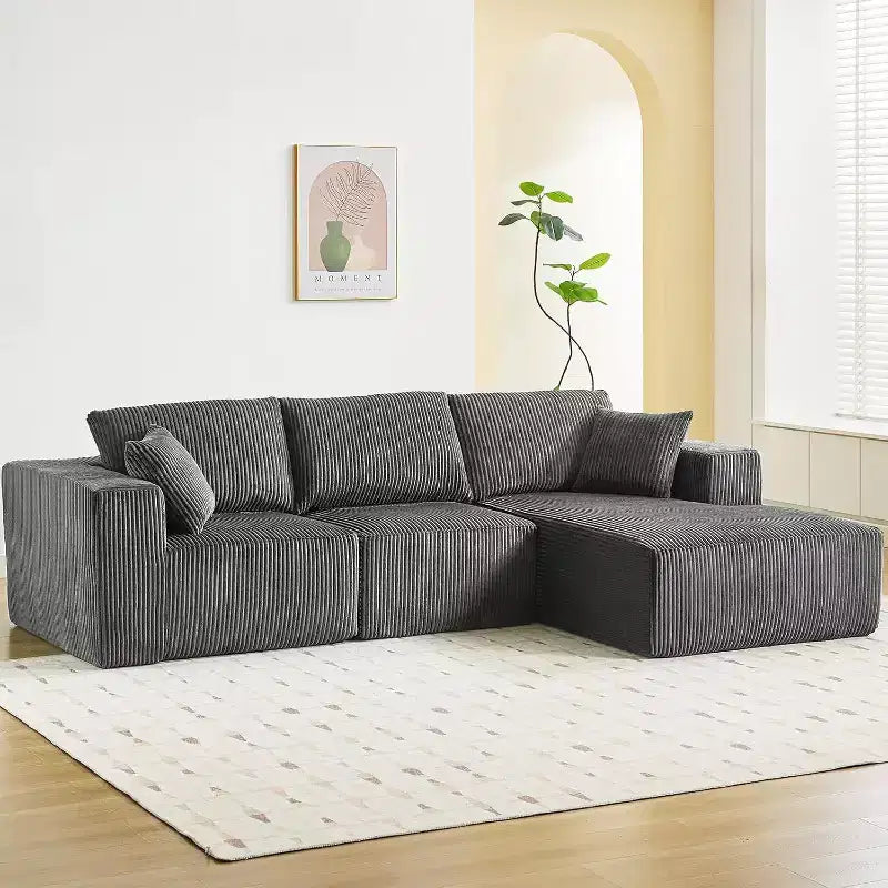 Acekool 108 Cloud Sectional Sofa - Plush L-Shaped Modular Couch with Deep Seating, No Assembly Needed, Corduroy Fabric for Living Room