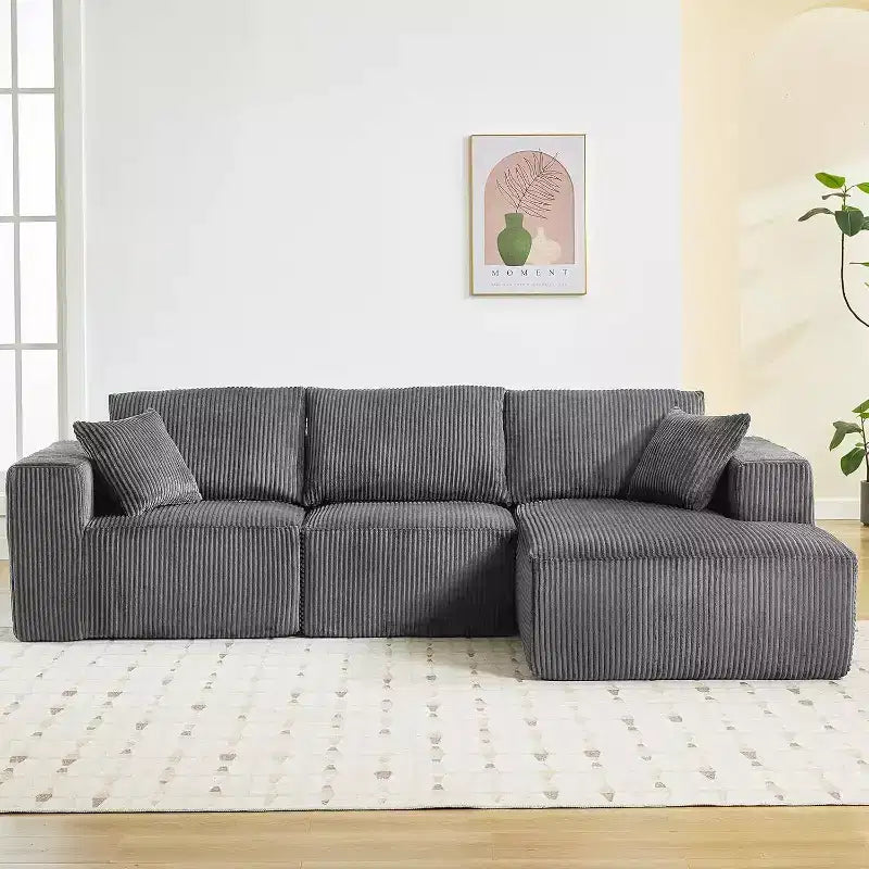 Canapé modulaire Acekool 108 Cloud - Canapé d'angle en peluche avec assise profonde, aucun assemblage requis, tissu en velours côtelé pour salon