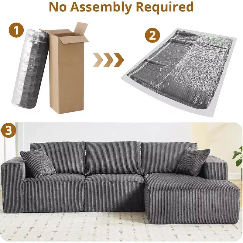 Canapé modulaire Acekool 108 Cloud - Canapé d'angle en peluche avec assise profonde, aucun assemblage requis, tissu en velours côtelé pour salon