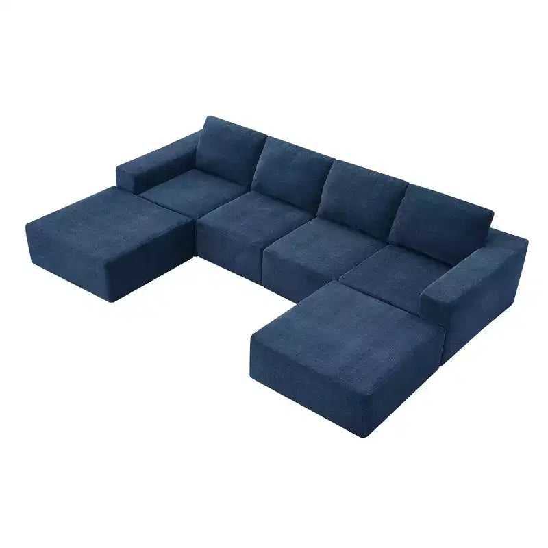 110x72 6-Seat Luxury Modular U-Shaped Sectional Sofa with Ottomans, Chenille Upholstery, No Assembly