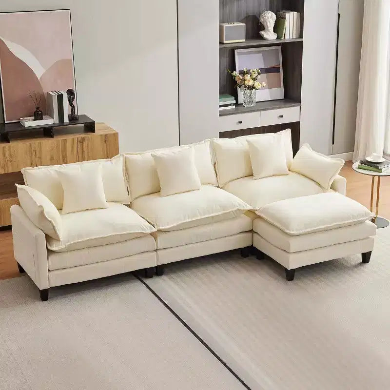 112.2 Sectional Cloud Couch, Modular Sectional Couches Sofa for Living Room with Movable Ottoman, 3-Seater Chenille Deep Seat Cloud Sofa