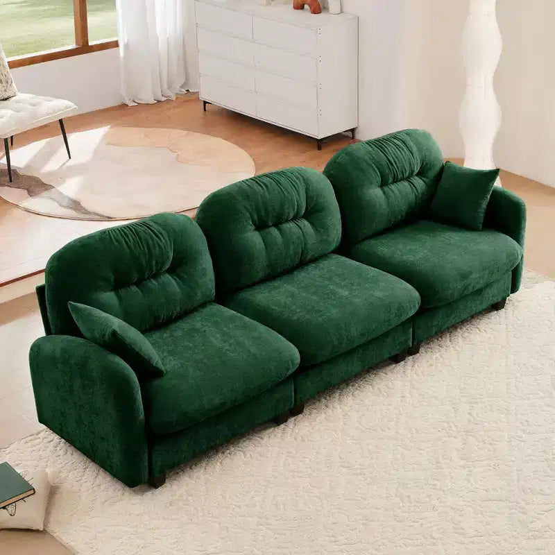 Canapé sectionnel modulaire 107 places beige en tissu chenille doux, mousse haute densité, base en bois de haute qualité pour salons