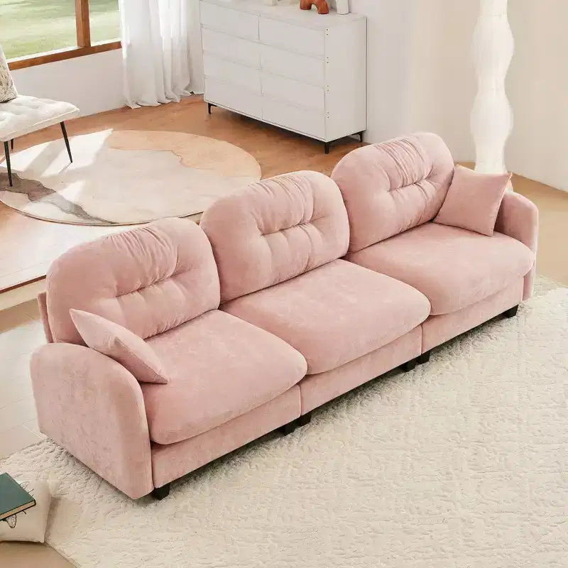 Canapé sectionnel modulaire 107 places beige en tissu chenille doux, mousse haute densité, base en bois de haute qualité pour salons