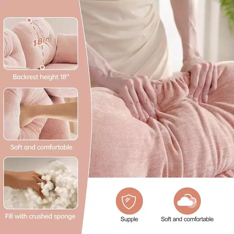 Canapé d'angle en L 74" beige nuage avec ottoman, en tissu chenille doux et mousse haute densité pour les salons