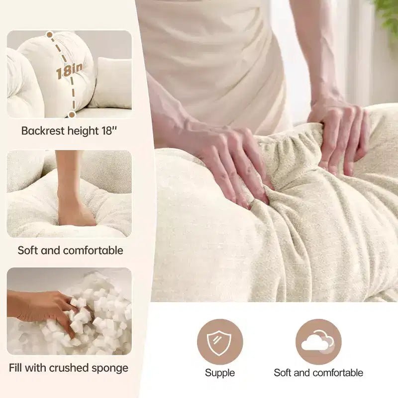 Canapé modulable 3 places beige en tissu chenille en forme de L avec pouf pour salons
