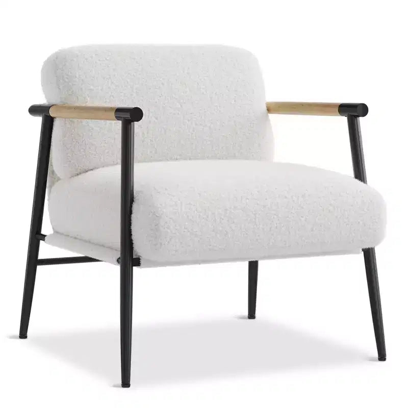 Modern Accent Chair, Cozy Reading Chair Upholstered in Plush 420g Fabric, with Spring Foam Cushion, for Bedroom and Living Room, White