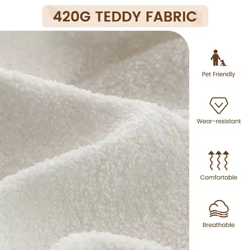 Fauteuil d'appoint moderne, Fauteuil de lecture confortable rembourré en tissu peluche 420g, avec coussin en mousse à ressort, pour chambre et salon, Blanc