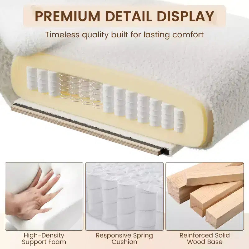 Fauteuil d'appoint moderne, Fauteuil de lecture confortable rembourré en tissu peluche 420g, avec coussin en mousse à ressort, pour chambre et salon, Blanc