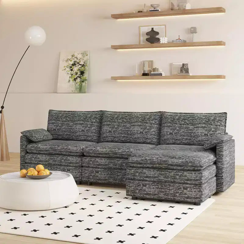 Canapé modulable XL 108 places en L avec ottomane pour salon/appartement