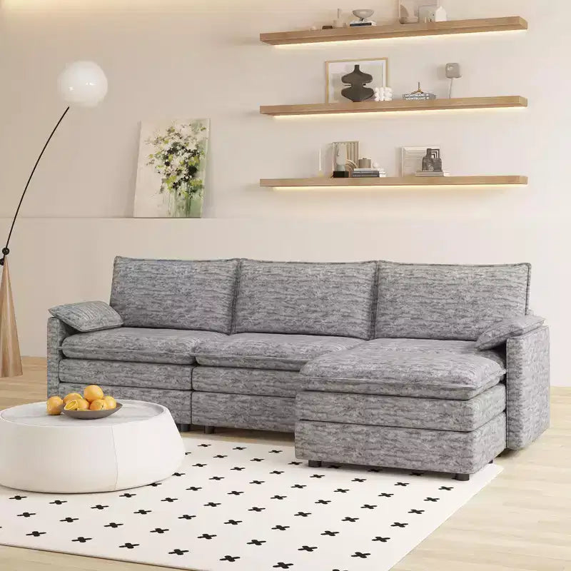 Canapé modulable XL 108 places en L avec ottomane pour salon/appartement