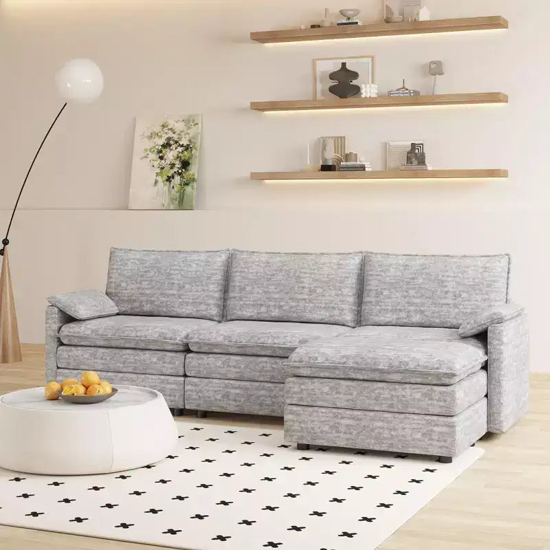 Canapé modulable XL 108 places en L avec ottomane pour salon/appartement