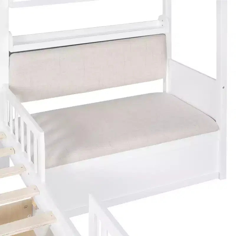 Lit cabane double avec canapé, lit plateforme pour enfants avec deux tiroirs et étagère de rangement, blanc