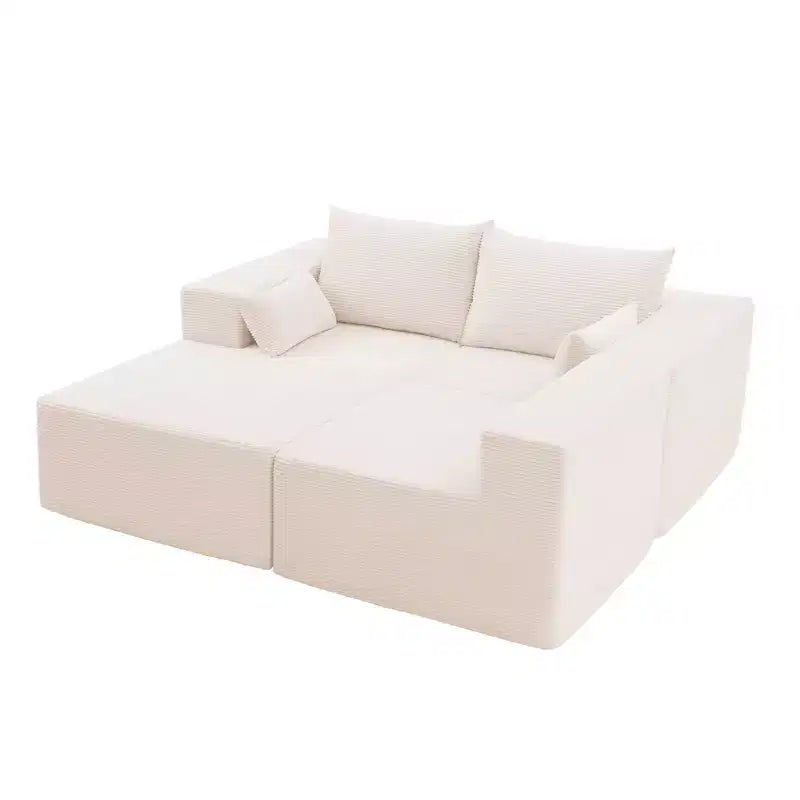 105.51 en velours côtelé sectionnel modulaire en forme de L avec pouf