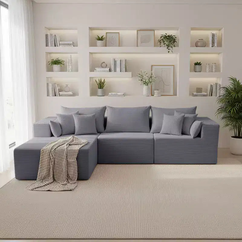 105.51 en velours côtelé sectionnel modulaire en forme de L avec pouf