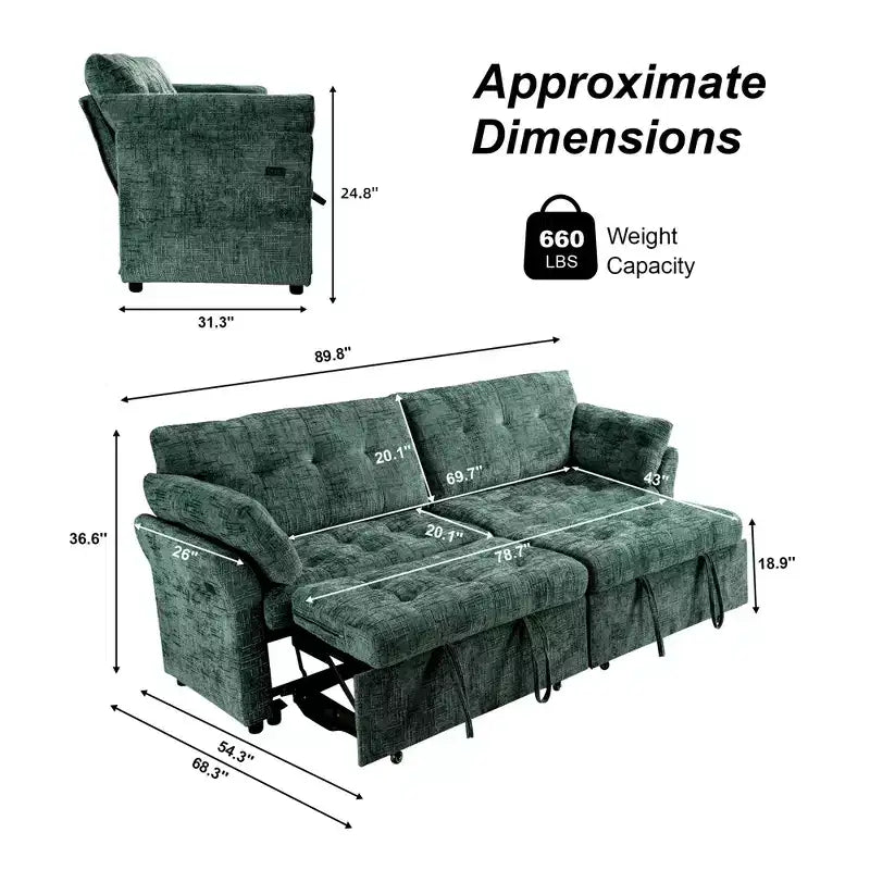 Canapé d'angle inclinable rectangulaire en tissu avec accoudoir droit de 89,8 pouces de large