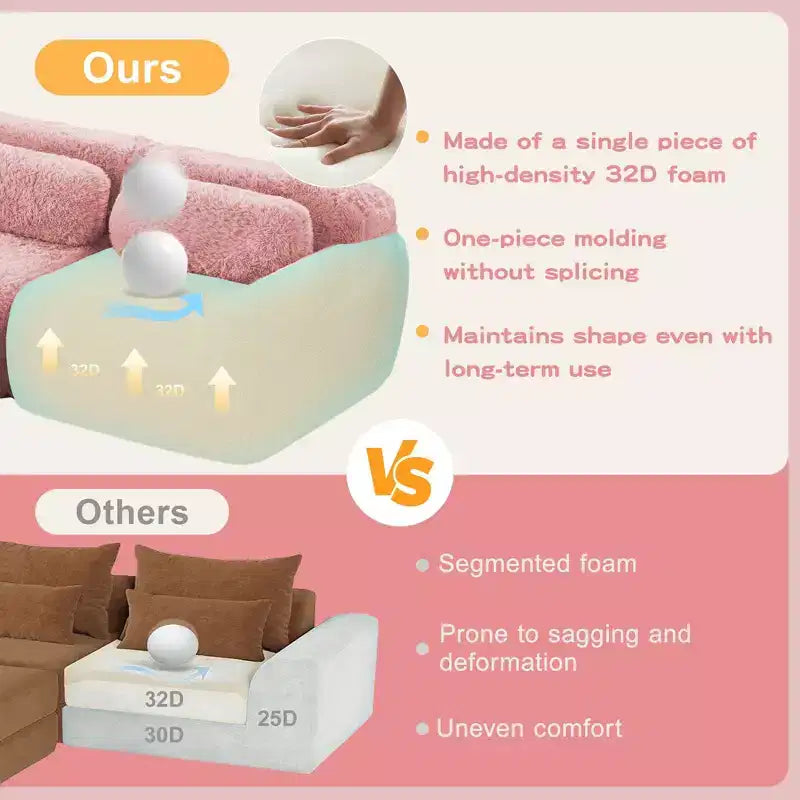 Canapé sectionnel de 114 po en tissu peluche marron avec oreillers (Connexion à boucle)