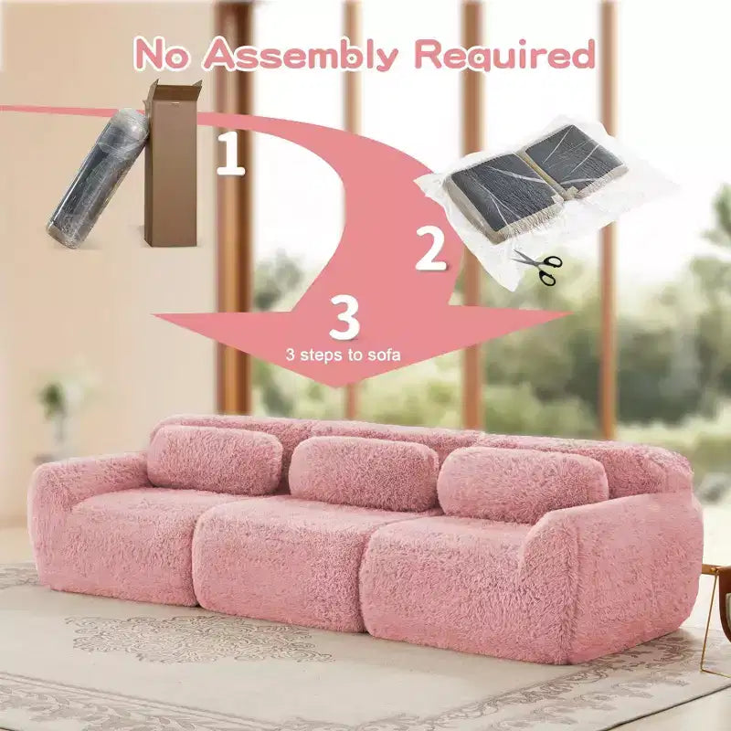 Canapé sectionnel de 114 po en tissu peluche marron avec oreillers (Connexion à boucle)