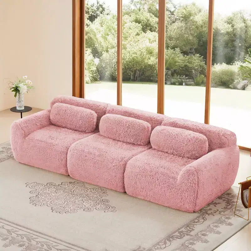 Canapé sectionnel de 114 po en tissu peluche marron avec oreillers (Connexion à boucle)