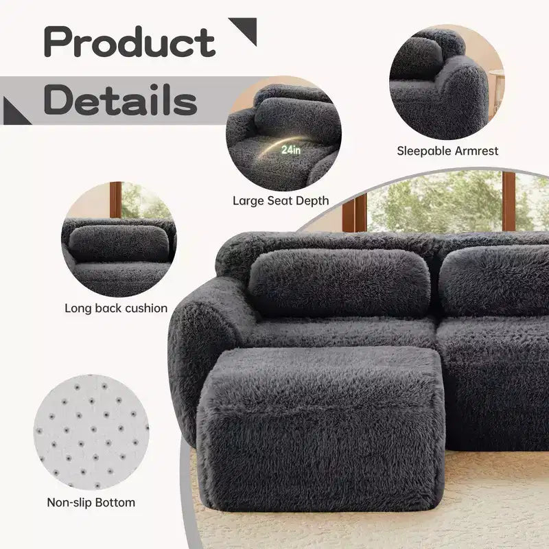 Canapé d'angle en U marron sans accoudoirs de 291 cm avec coussins décoratifs et 2 poufs, éponge haute densité 32D, pour salons