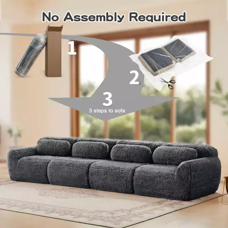 Canapé d'angle sans accoudoirs en tissu peluche marron de 149 pouces avec coussins pour salons (connexion par boucle)