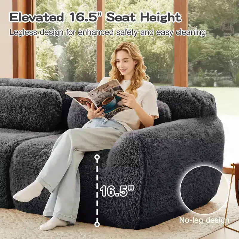 Canapé d'angle sans accoudoirs en tissu peluche marron de 149 pouces avec coussins pour salons (connexion par boucle)
