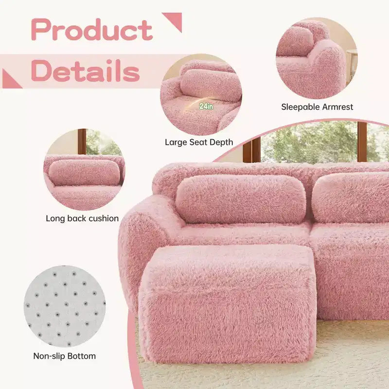 Canapé d'angle sans accoudoirs en tissu peluche marron de 149 pouces avec coussins pour salons (connexion par boucle)