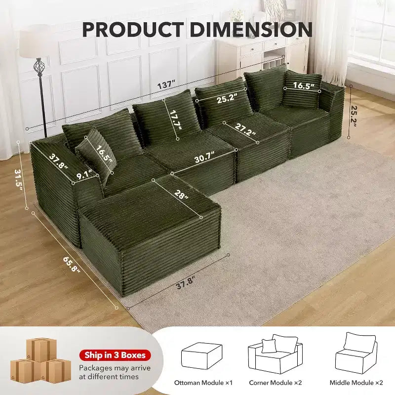 Canapé modulaire sectionnel nuage 107/137, canapé sans armature à assise profonde, canapés de sol confortables convertibles avec poufs et mousse à mémoire de forme