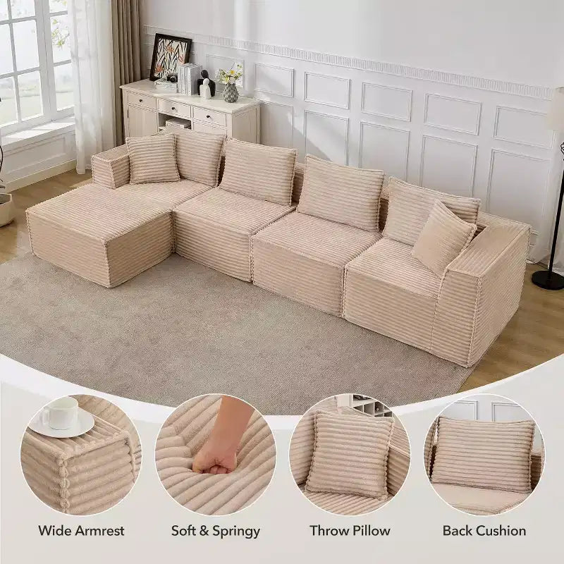 Canapé modulaire sectionnel nuage 107/137, canapé sans armature à assise profonde, canapés de sol confortables convertibles avec poufs et mousse à mémoire de forme