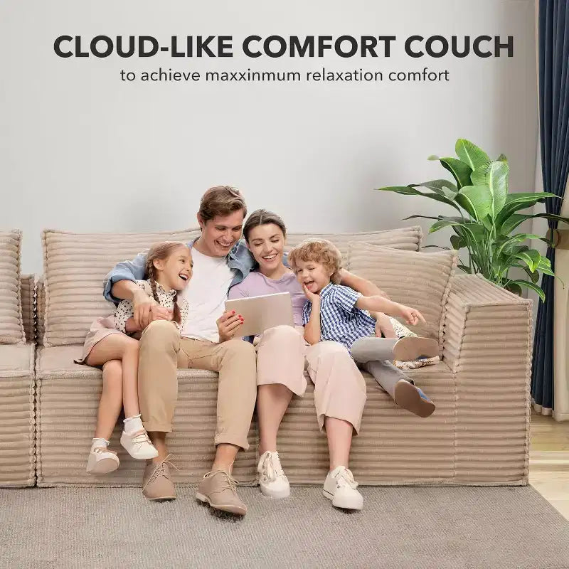 Canapé modulaire sectionnel nuage 107/137, canapé sans armature à assise profonde, canapés de sol confortables convertibles avec poufs et mousse à mémoire de forme
