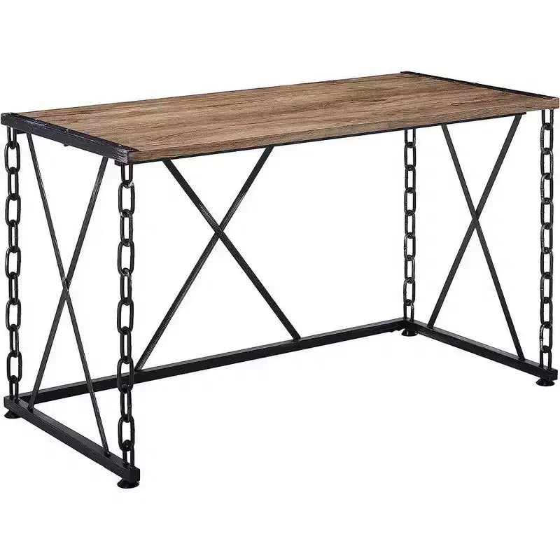 Royal Hampton Wooden Desk With Metal 'X' Frame, Rustic Oak Brown