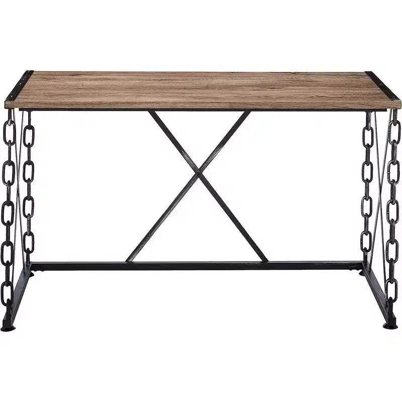 Bureau en bois avec piétement métallique en « X », chêne rustique marron