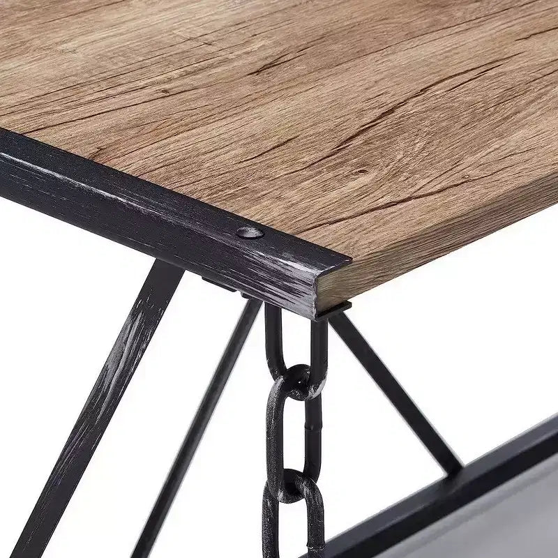 Bureau en bois avec piétement métallique en « X », chêne rustique marron
