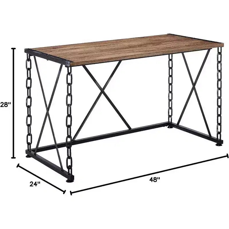 Bureau en bois avec piétement métallique en « X », chêne rustique marron