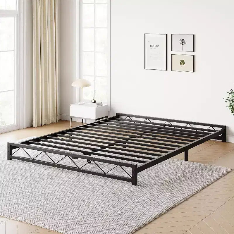 Wave Design Metal Platform Bed Frame with Steel Slats, Low Profile Foundation, No Box Spring Needed, Easy Assembly for Small Space Bedroom