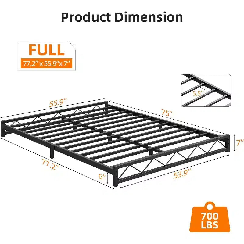 Cadre de lit plateforme en métal Wave Design avec lattes en acier, aucun sommier tapissier requis
